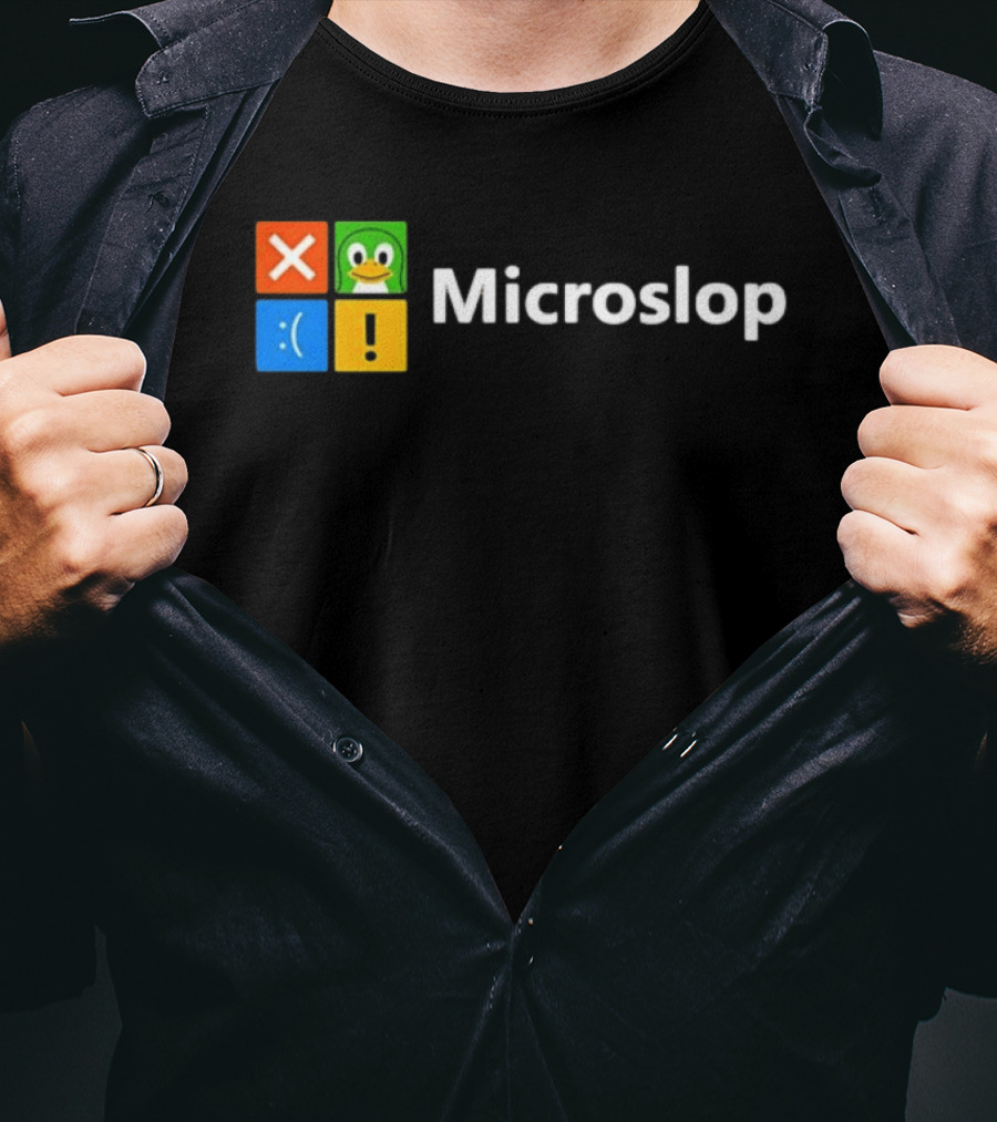 Microslop Linux Penguin Error Icon Blocks T-Shirt