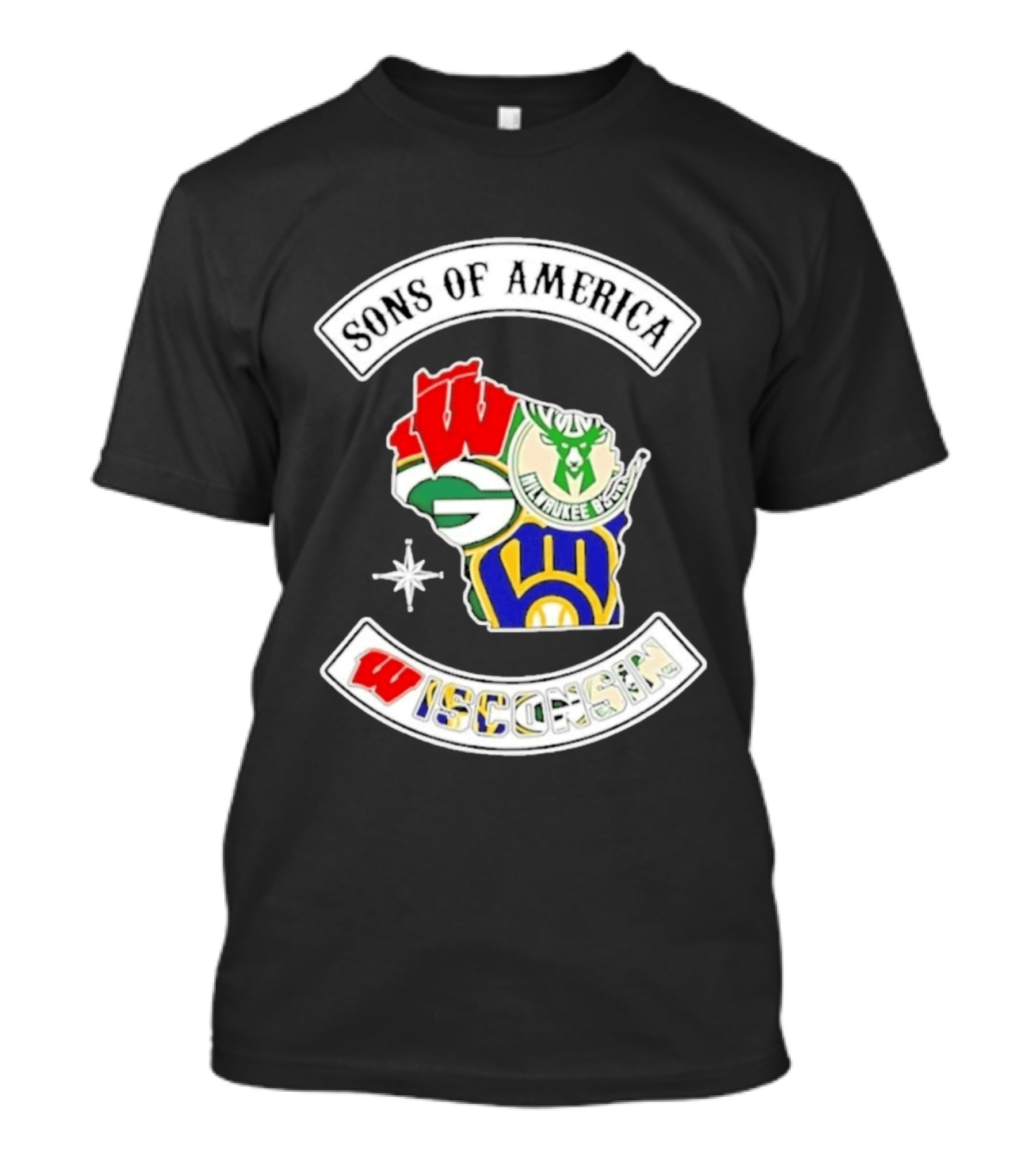 Sons Of America Wisconsin Map Milwaukee Brewers Green Bay Packers Badgers Bucks T-Shirt