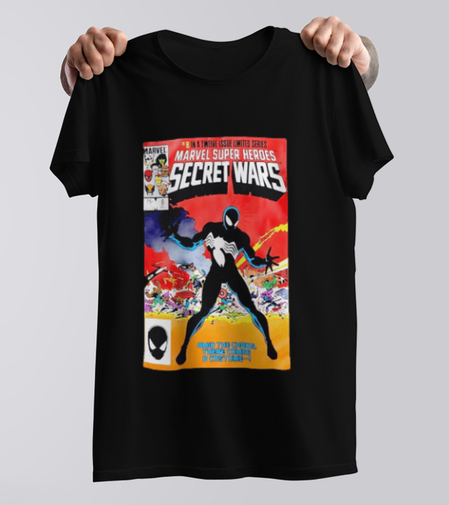 Marvel Super Heroes Secret Wars Issue 8 Spider Man Black Suit Comic Cover T-Shirt