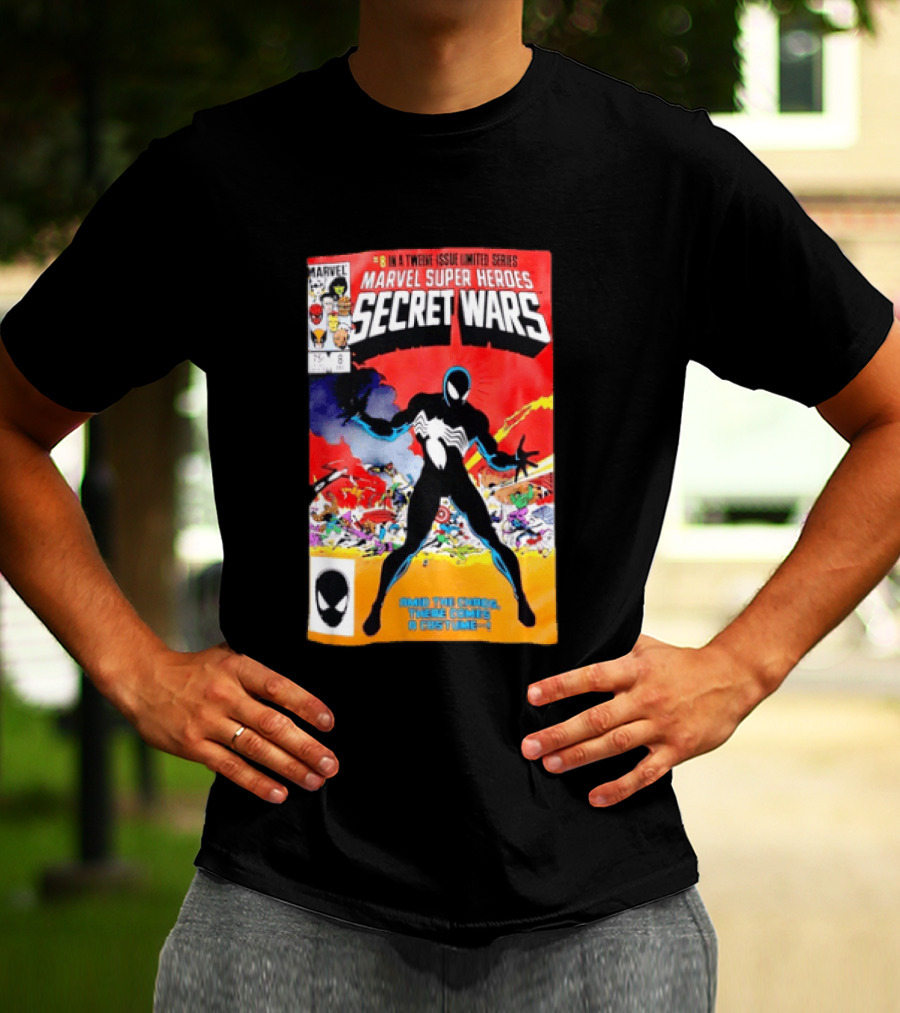 Marvel Super Heroes Secret Wars Issue 8 Spider Man Black Suit Comic Cover T-Shirt