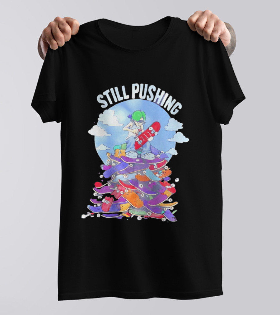 Still Pushing Skateboarder With 111 Skateboard Tower T-Shirt