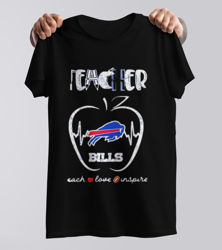 Teacher Buffalo Bills Teach Love Inspire Football Apple T-Shirt