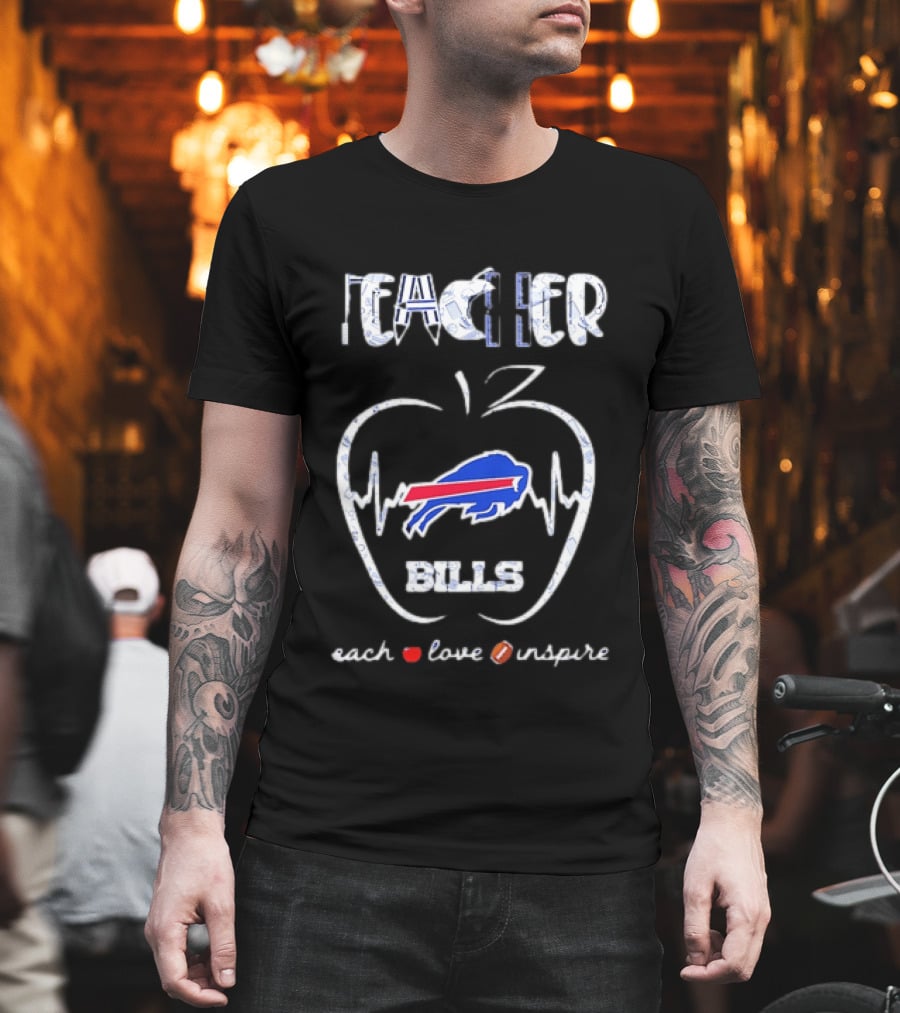 Teacher Buffalo Bills Teach Love Inspire Football Apple T-Shirt