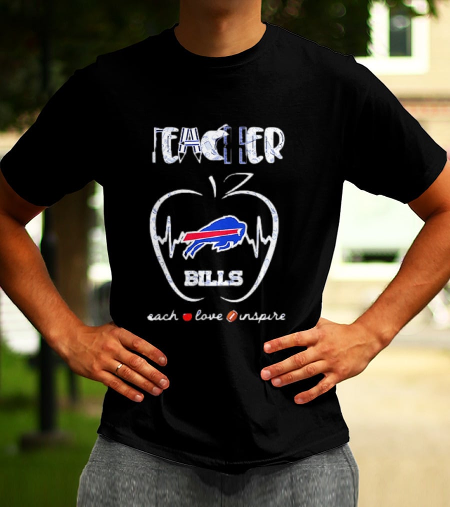 Teacher Buffalo Bills Teach Love Inspire Football Apple T-Shirt
