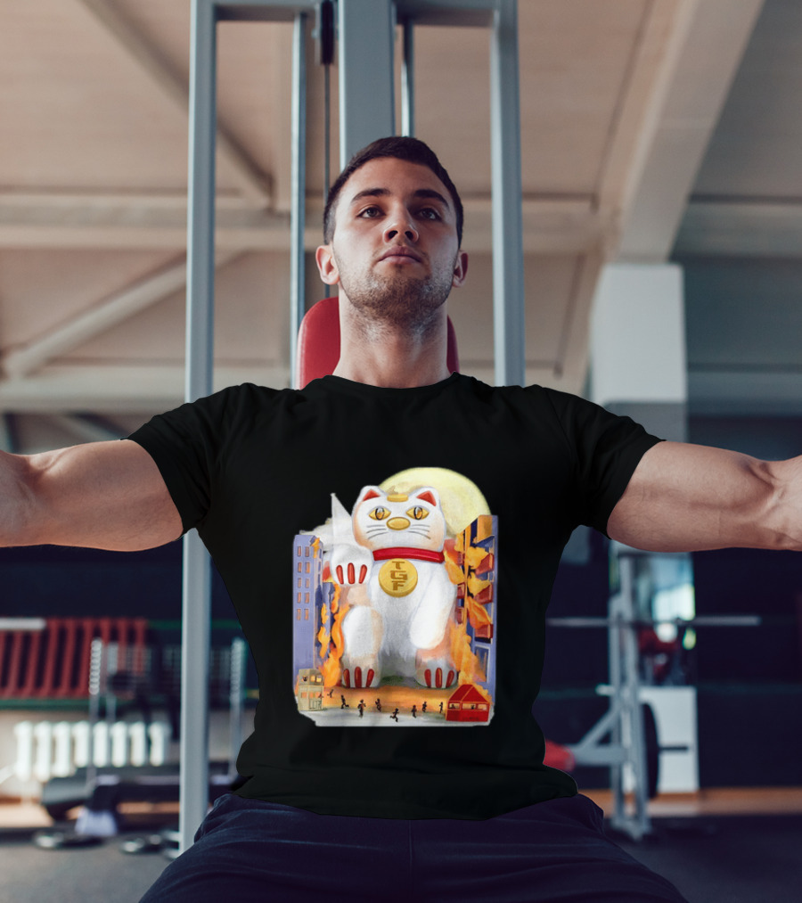 TGF Lucky Cat Maneki Neko Giant Cat City Destruction T-Shirt
