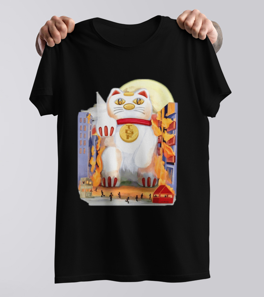 TGF Lucky Cat Maneki Neko Giant Cat City Destruction T-Shirt