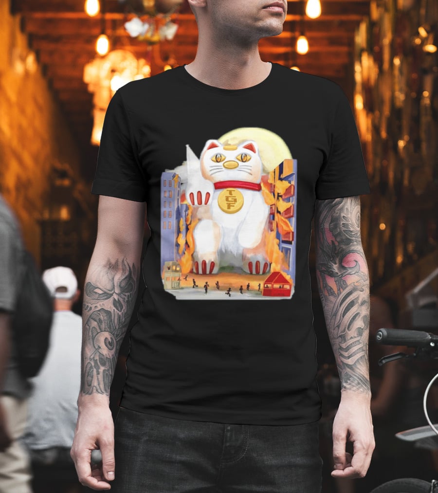 TGF Lucky Cat Maneki Neko Giant Cat City Destruction T-Shirt