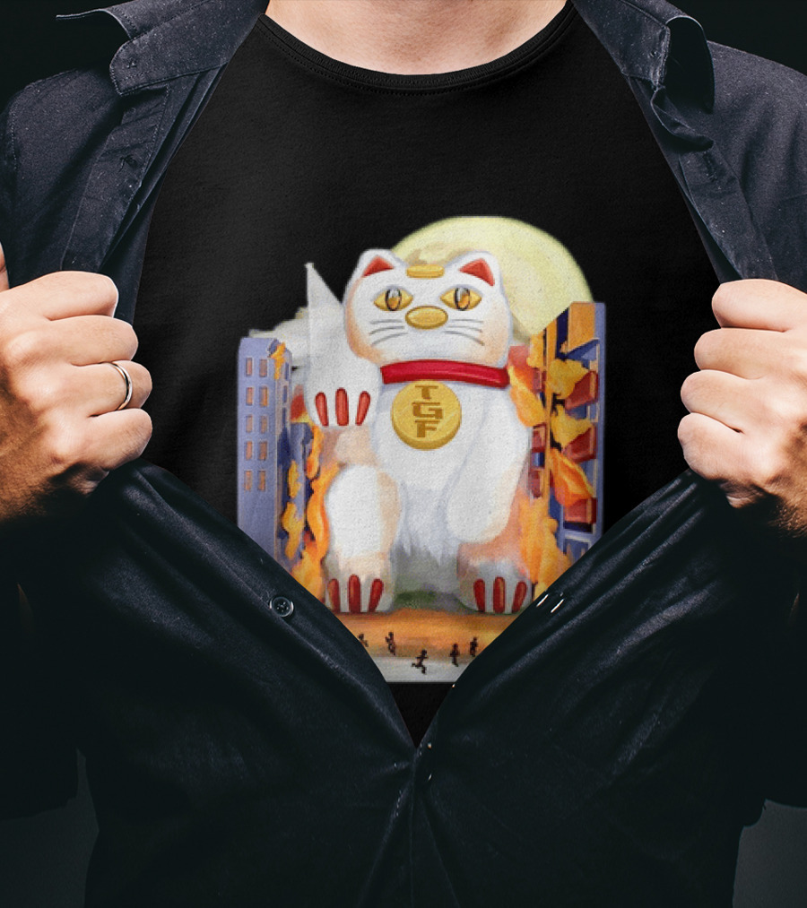 TGF Lucky Cat Maneki Neko Giant Cat City Destruction T-Shirt