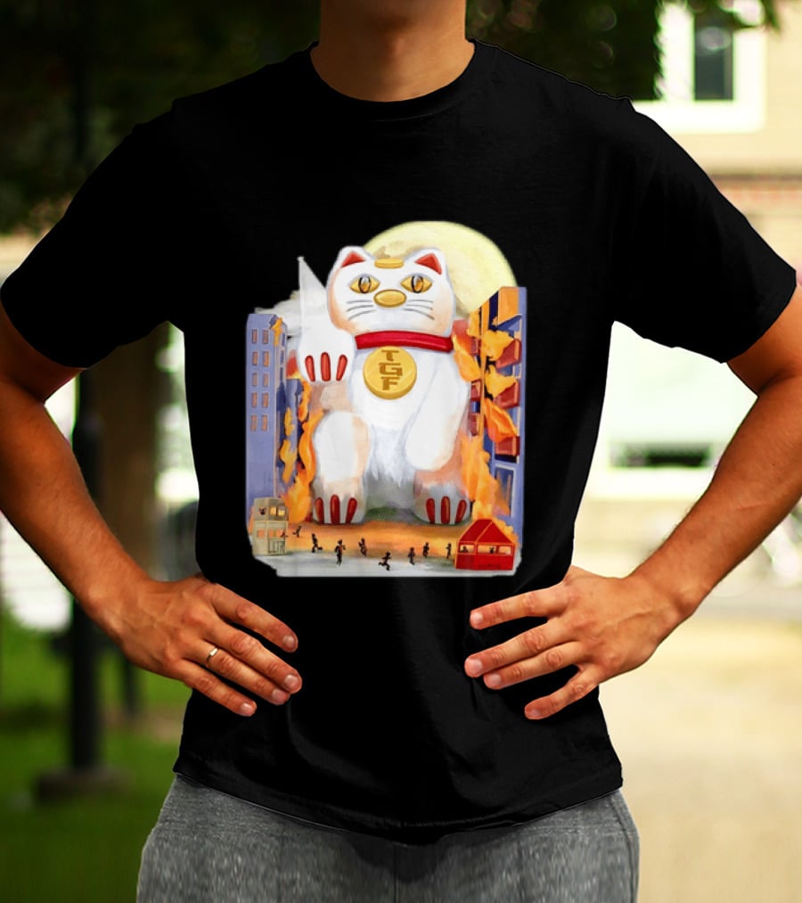 TGF Lucky Cat Maneki Neko Giant Cat City Destruction T-Shirt