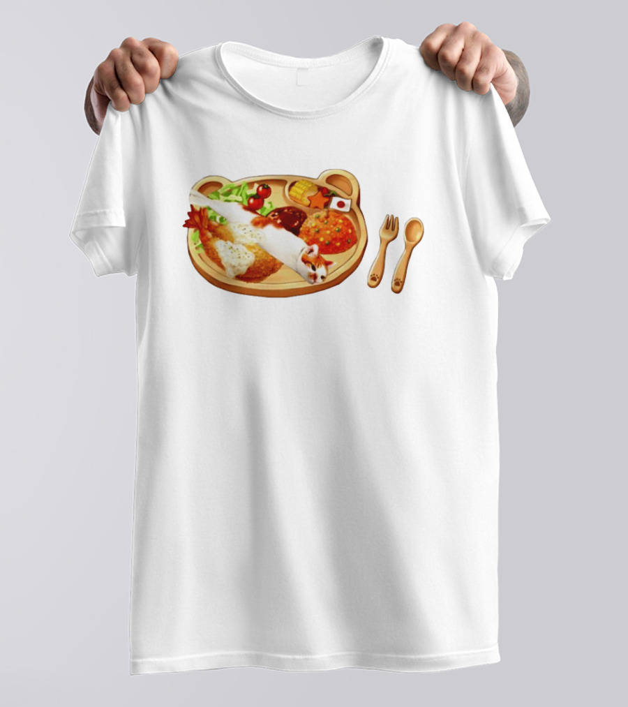 Cat Sushi On Bear Shaped Japanese Meal Plate With Shrimp And Rice T-Shirt