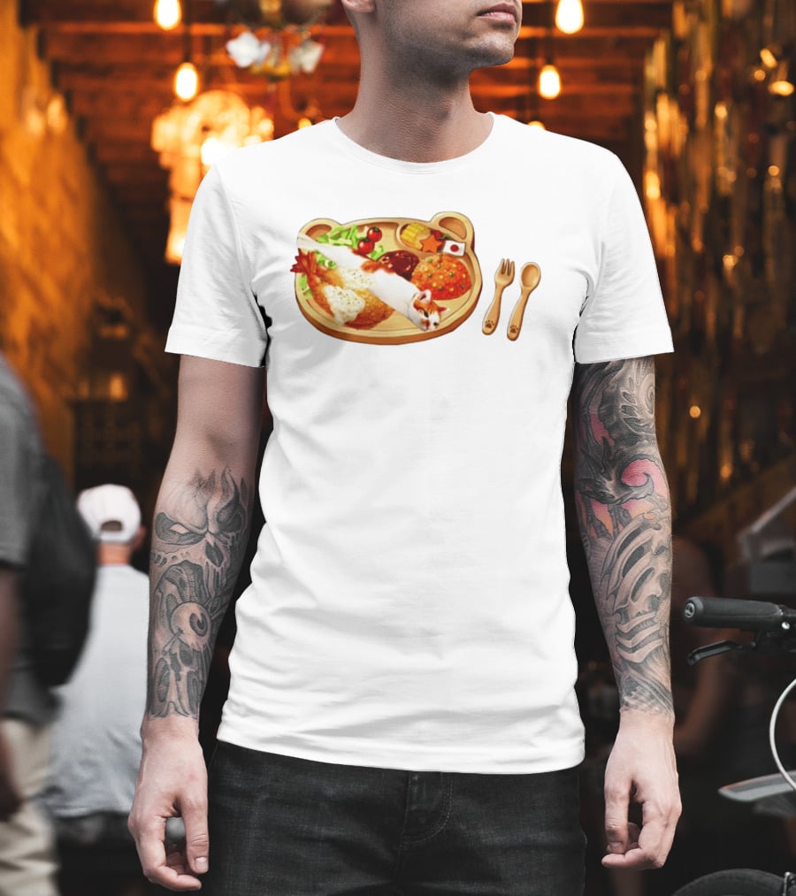 Cat Sushi On Bear Shaped Japanese Meal Plate With Shrimp And Rice T-Shirt