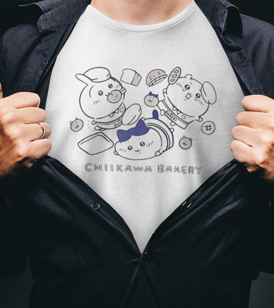 Chiikawa Bakery Kawaii Anime Characters With Pastry Accessories T-Shirt