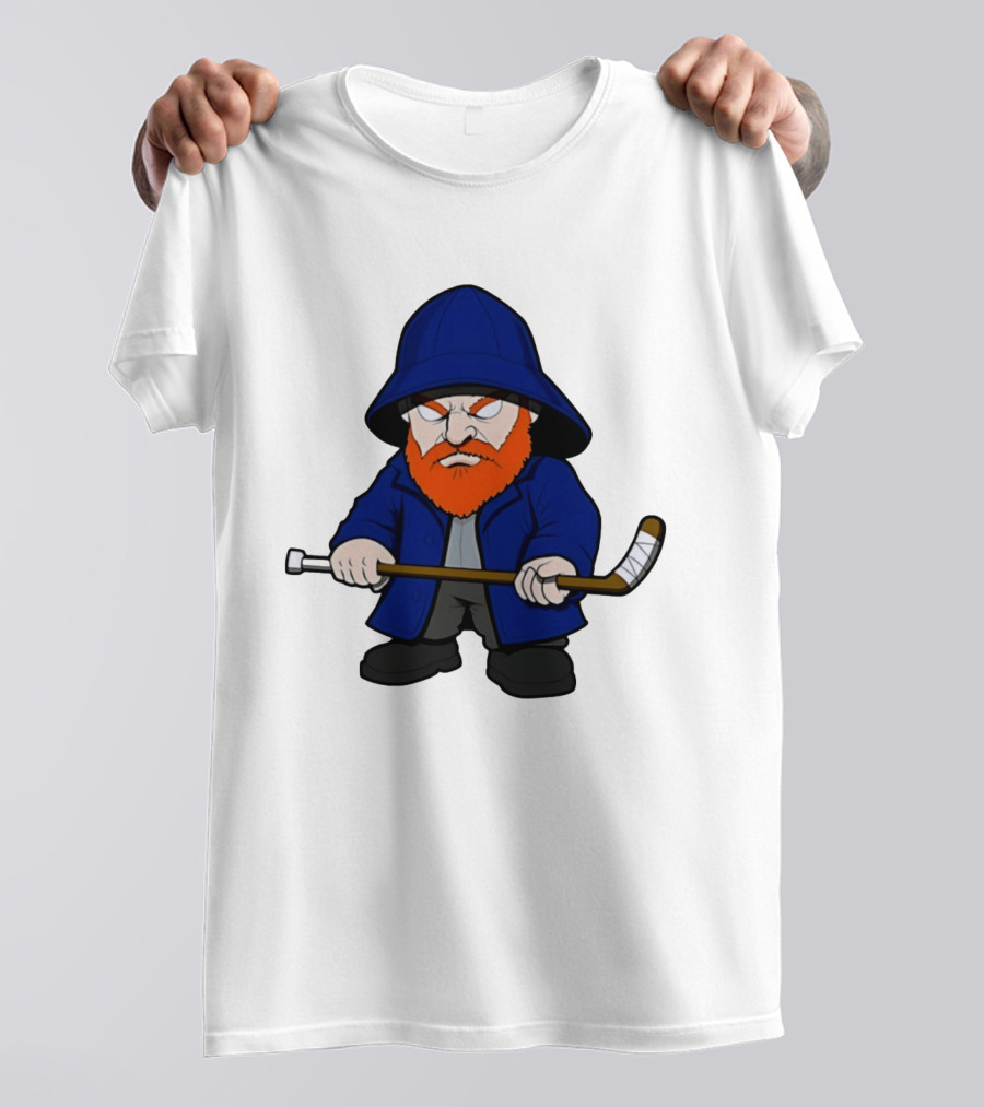 New Islanders Bearded Fisherman Cartoon Hockey Player T-Shirt