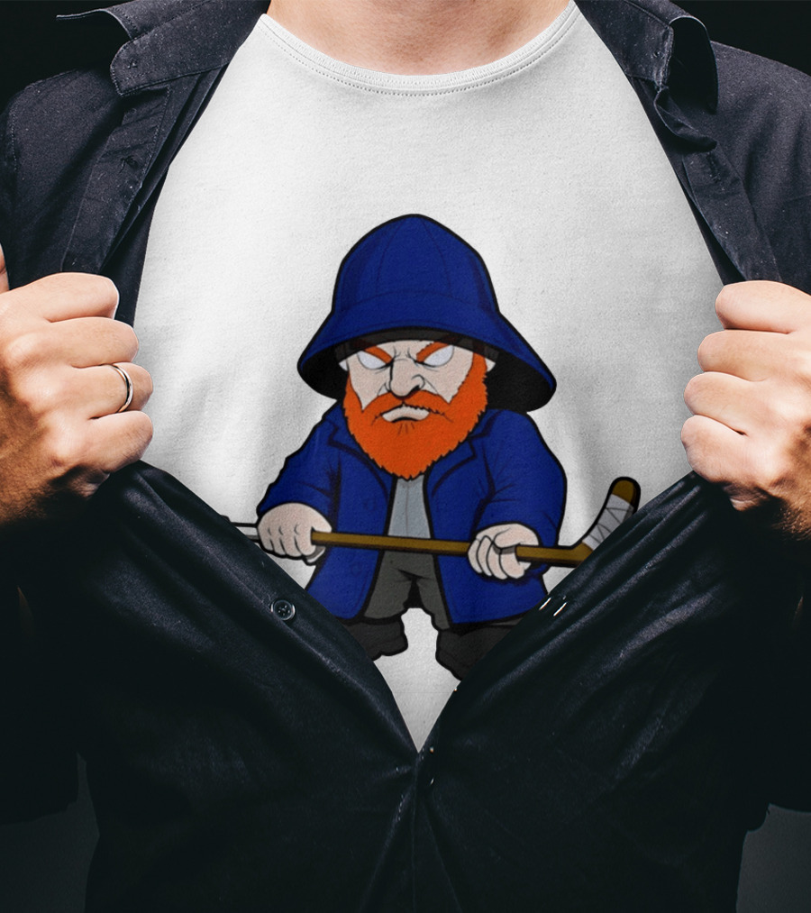 New Islanders Bearded Fisherman Cartoon Hockey Player T-Shirt