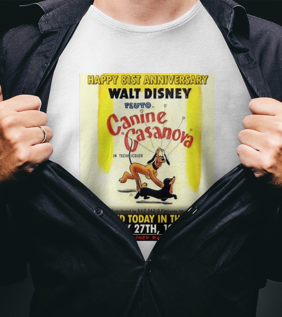 Walt Disney Pluto Canine Casanova 81st Anniversary Released July 27th 1945 T-Shirt