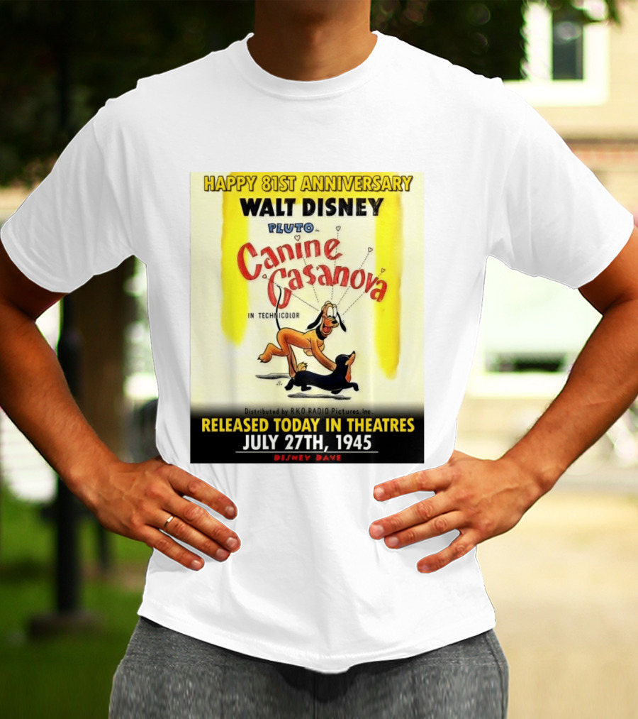 Walt Disney Pluto Canine Casanova 81st Anniversary Released July 27th 1945 T-Shirt