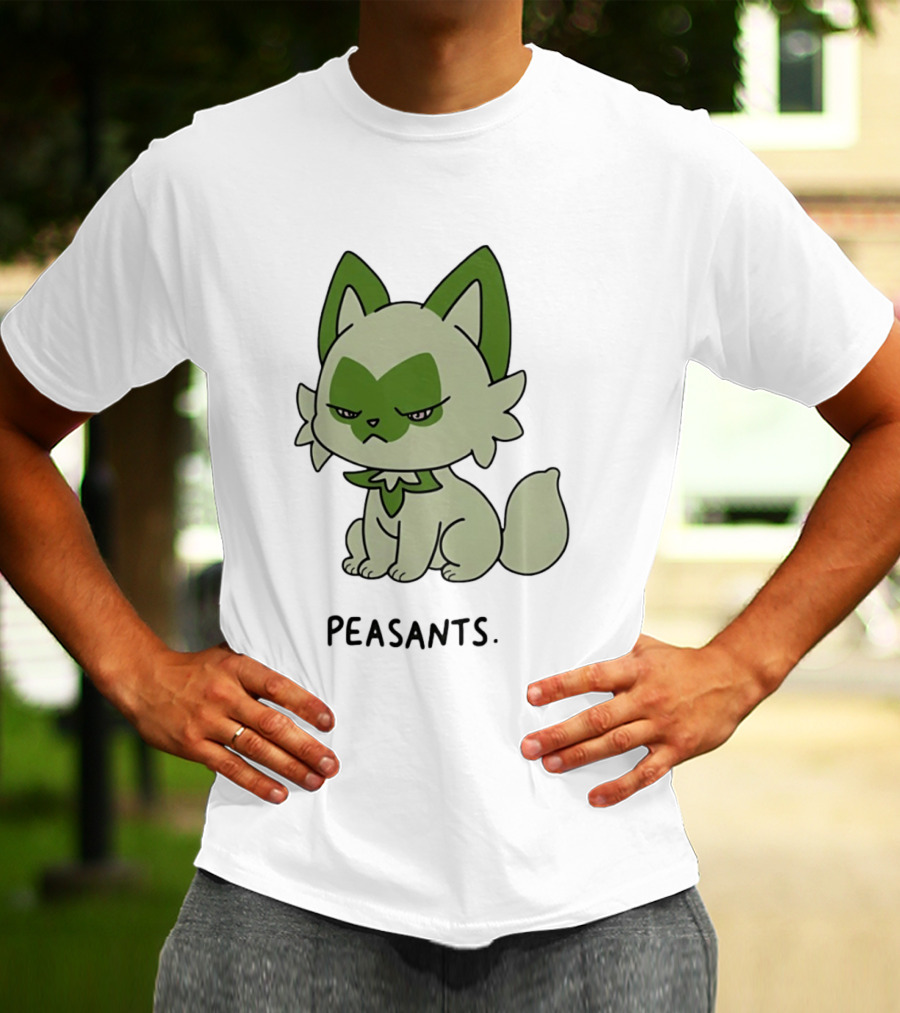 Sprigatito Peasants Meme Pokemon Cat Image Text Purr Delusion T-Shirt