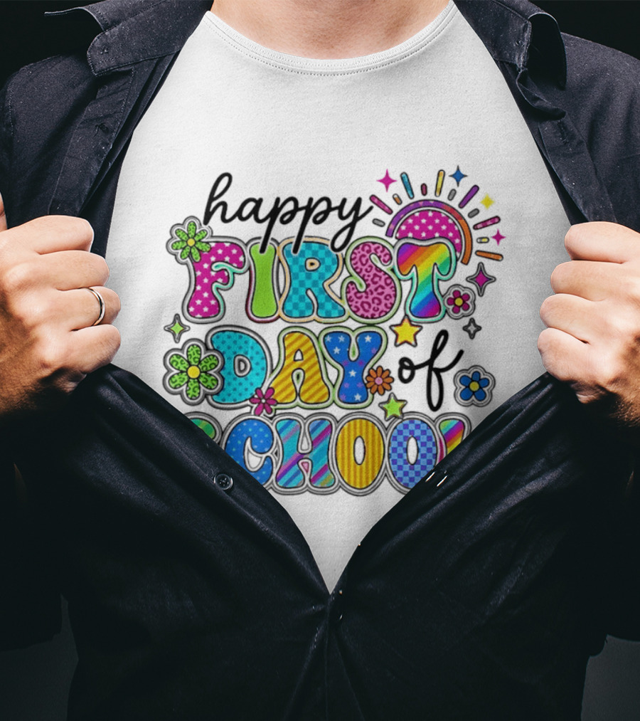 Happy First Day Of School Colorful Letter Collage T-Shirt