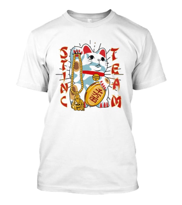 Stinc Team TGF Maneki Neko Lucky Cat With Buddha Figurine T-Shirt