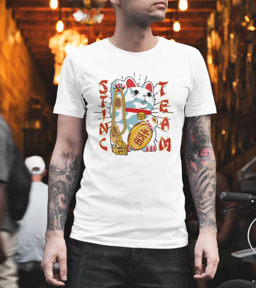 Stinc Team TGF Maneki Neko Lucky Cat With Buddha Figurine T-Shirt
