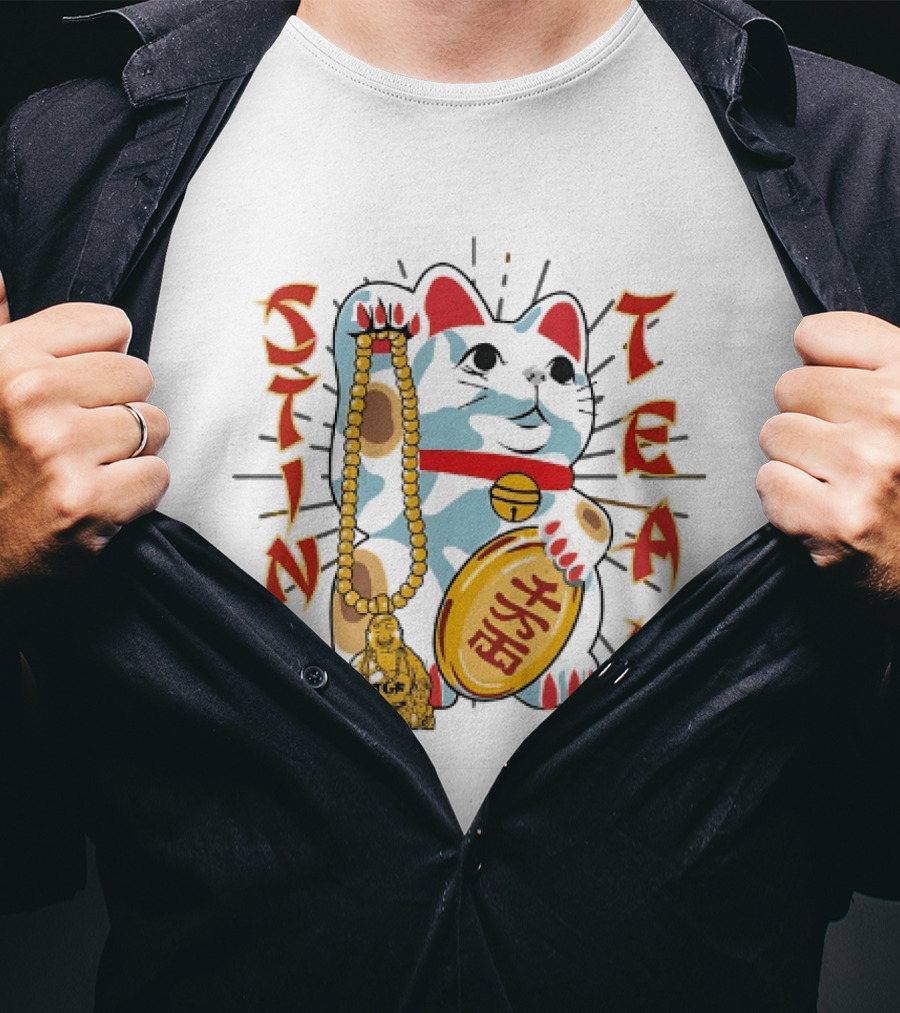 Stinc Team TGF Maneki Neko Lucky Cat With Buddha Figurine T-Shirt