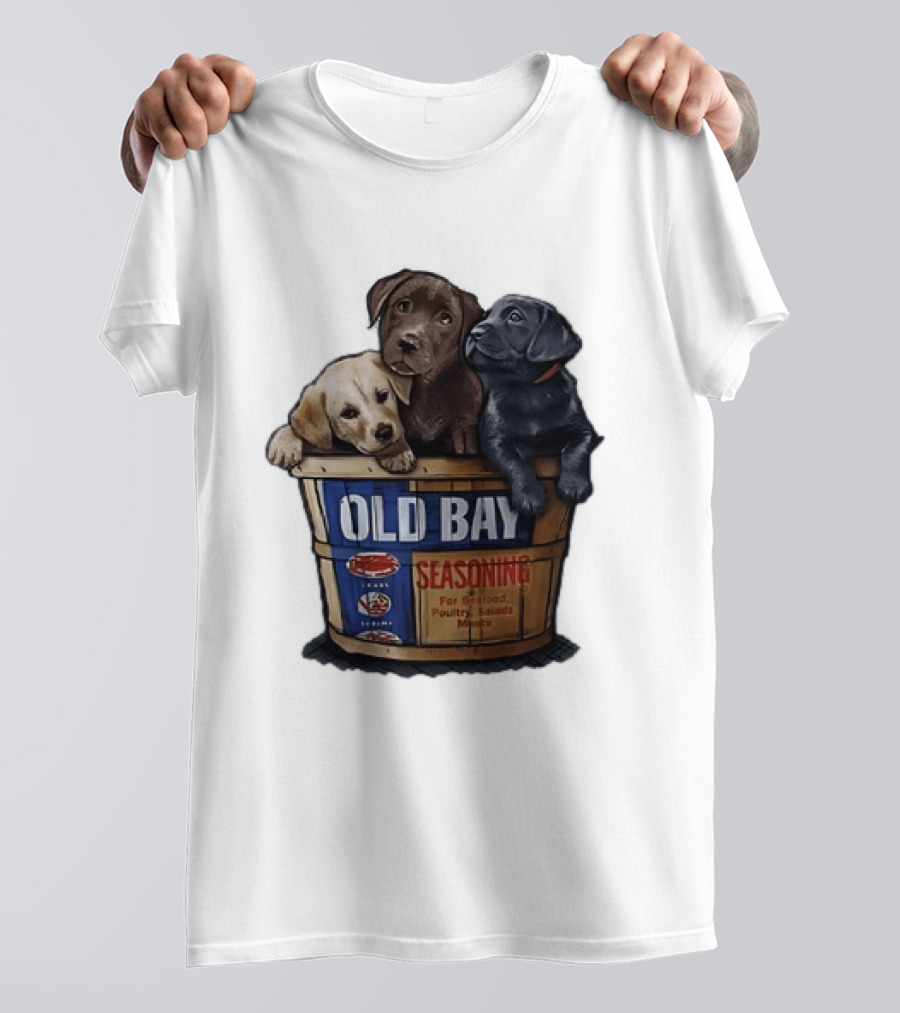 Old Bay Seasoning Labrador Puppies In Bushel Basket For Seafood Poultry Salads Meats T-Shirt