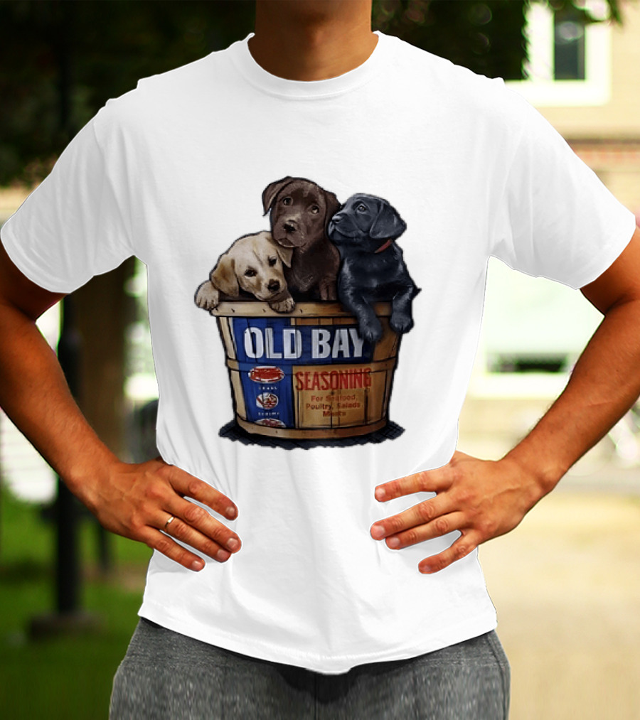 Old Bay Seasoning Labrador Puppies In Bushel Basket For Seafood Poultry Salads Meats T-Shirt