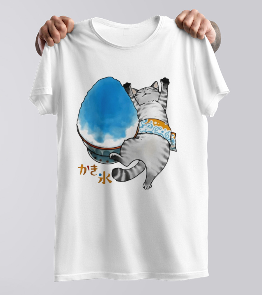 Tabby Cat Kakigori Shaved Ice Japanese Food Summer Relaxing Kaki Gori T-Shirt