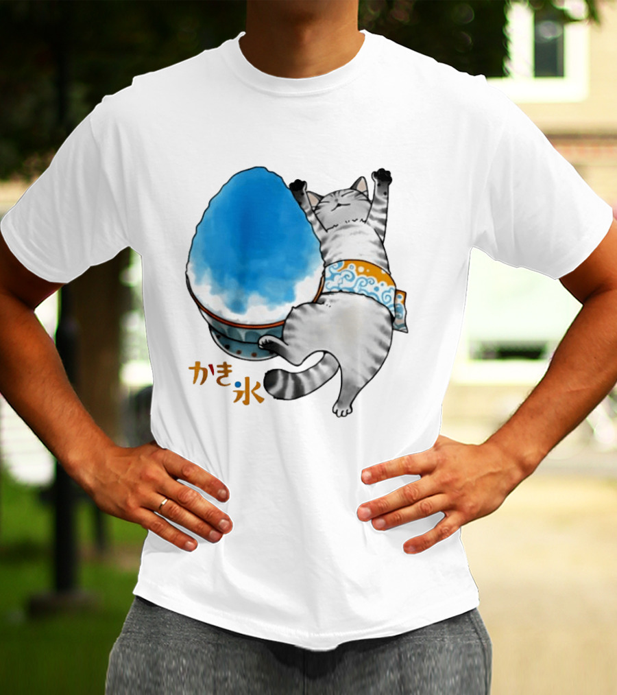 Tabby Cat Kakigori Shaved Ice Japanese Food Summer Relaxing Kaki Gori T-Shirt