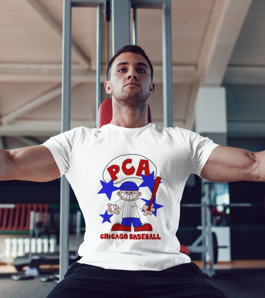 PCA Chicago Baseball Cartoon Youth Kids Sports Humor Red Blue Stars T-Shirt