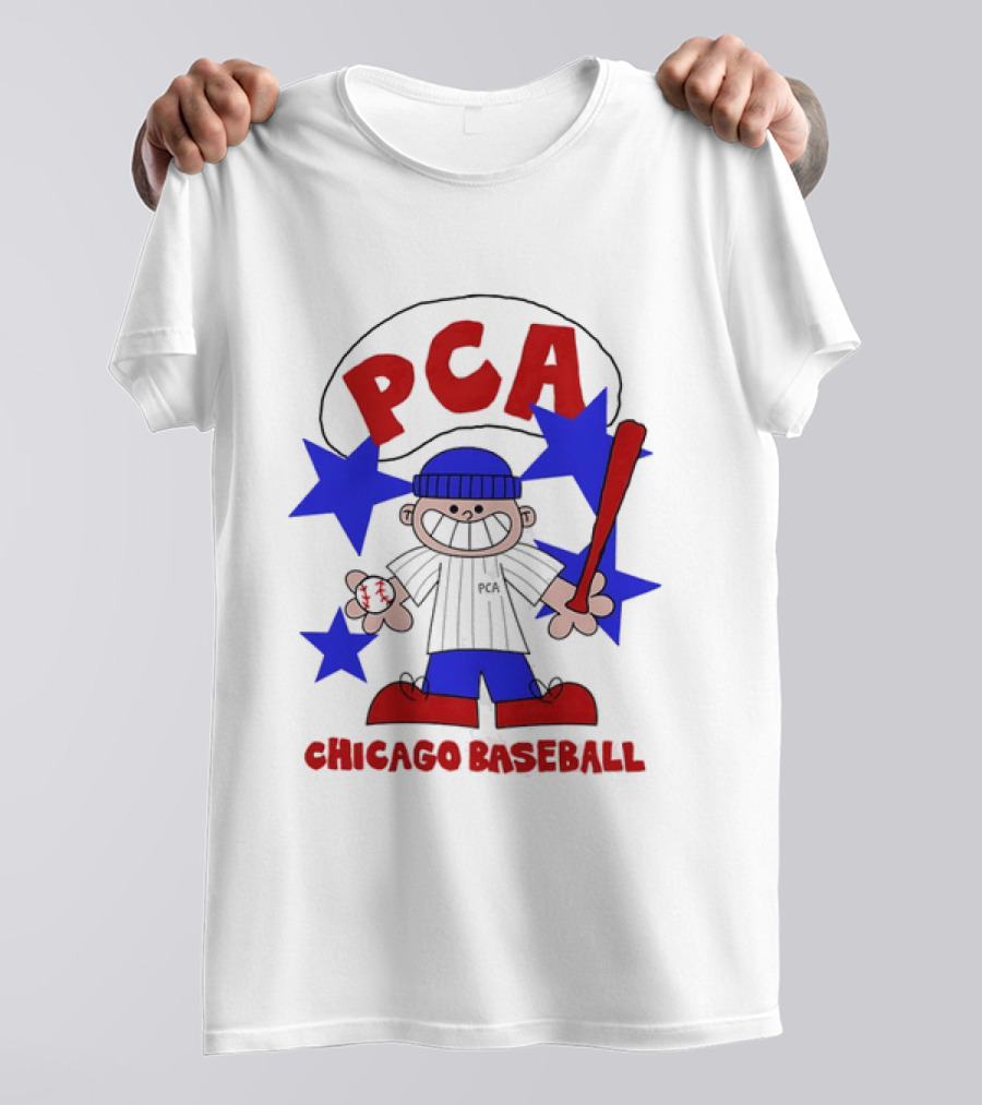 PCA Chicago Baseball Cartoon Youth Kids Sports Humor Red Blue Stars T-Shirt