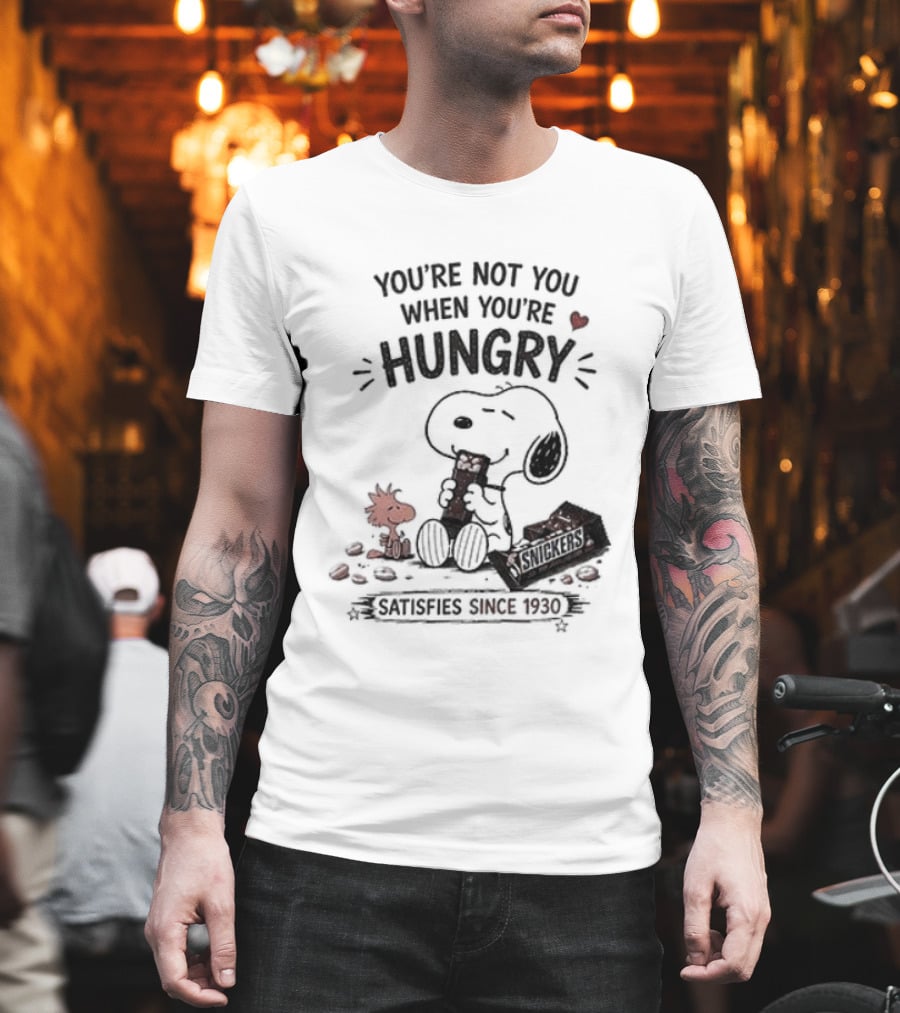 Peanuts Snoopy And Woodstock You're Not You When You're Hungry Snickers T-Shirt