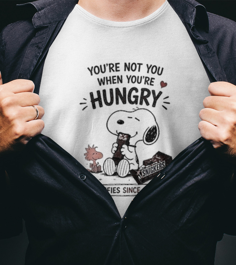 Peanuts Snoopy And Woodstock You're Not You When You're Hungry Snickers T-Shirt