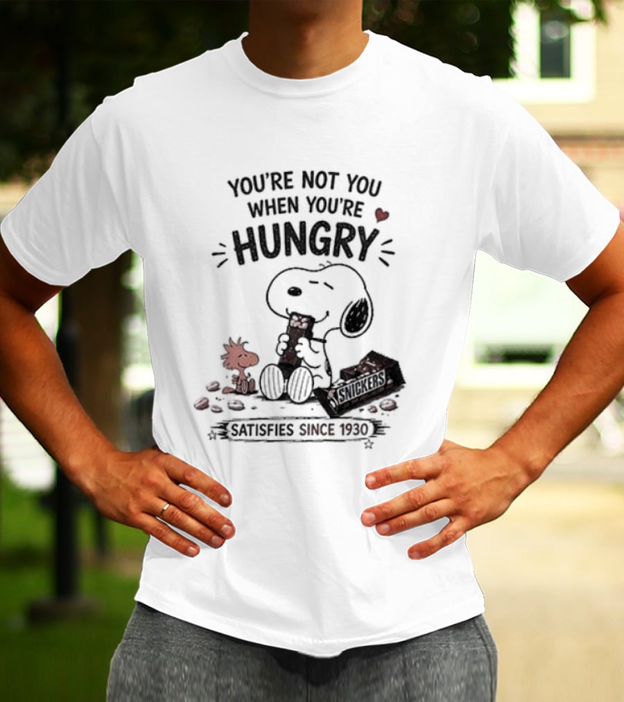 Peanuts Snoopy And Woodstock You're Not You When You're Hungry Snickers T-Shirt