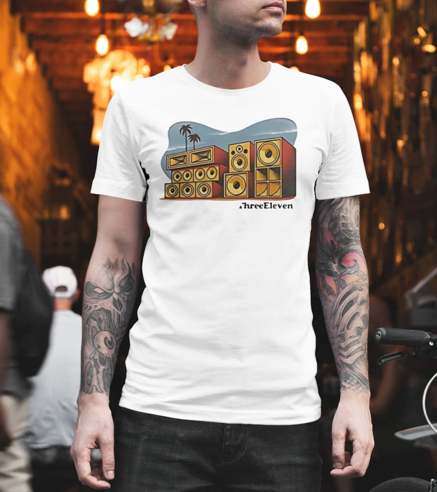 ThreeEleven Sound System Speaker Stack Reggae With Palm Trees T-Shirt