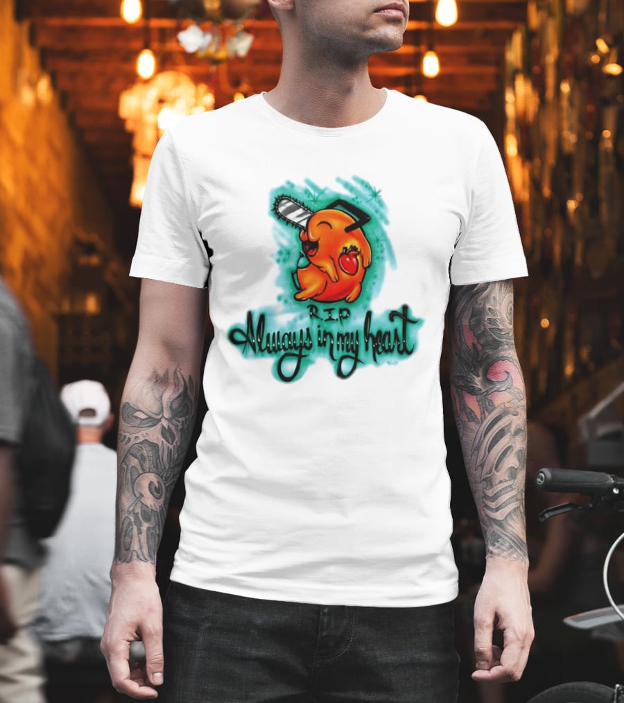 Pochita Chainsaw Man RIP Always In My Heart Memorial Anime T-Shirt