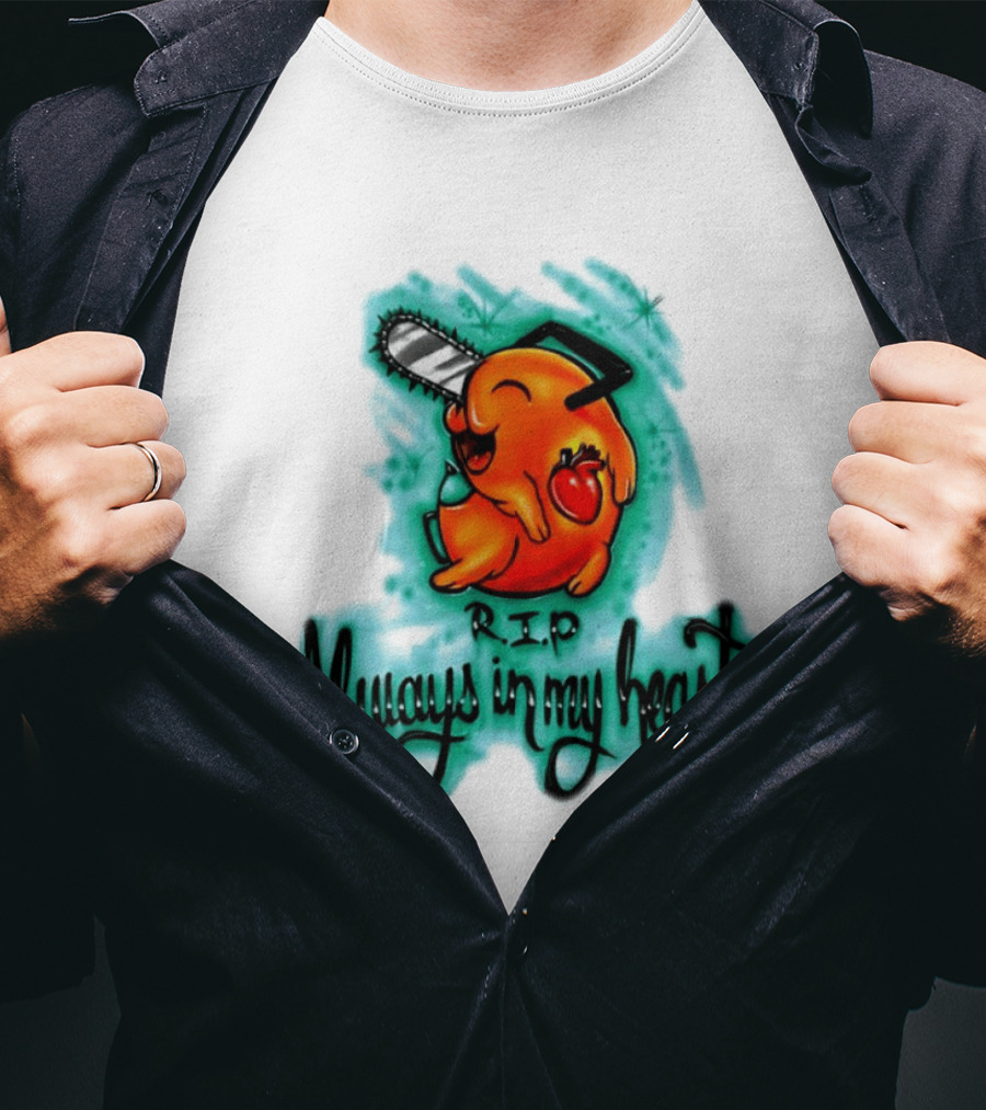 Pochita Chainsaw Man RIP Always In My Heart Memorial Anime T-Shirt