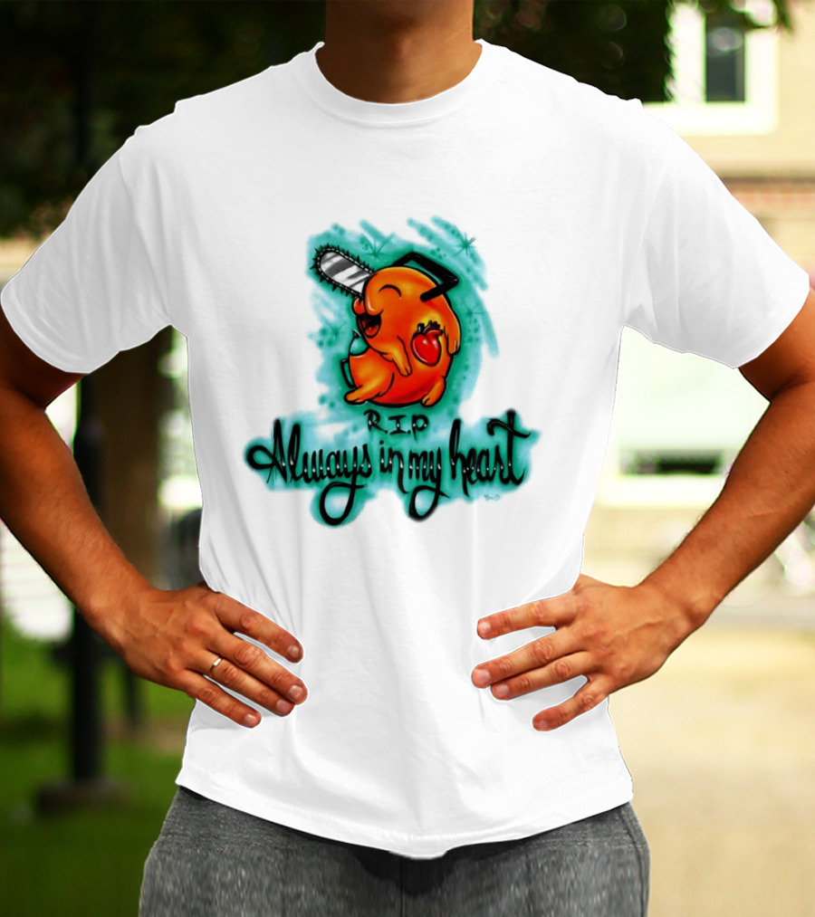 Pochita Chainsaw Man RIP Always In My Heart Memorial Anime T-Shirt