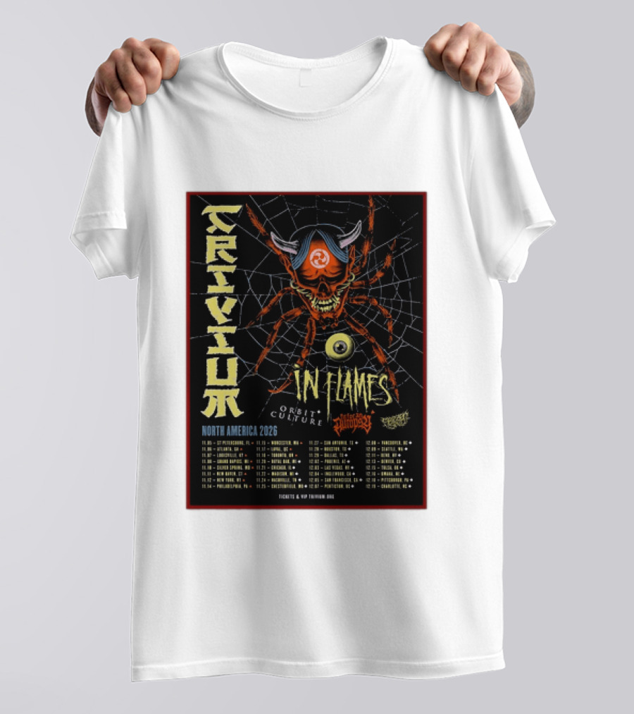 Trivium In Flames Orbit Culture Fit For An Autopsy North America 2026 Tour Dates And Locations T-Shirt