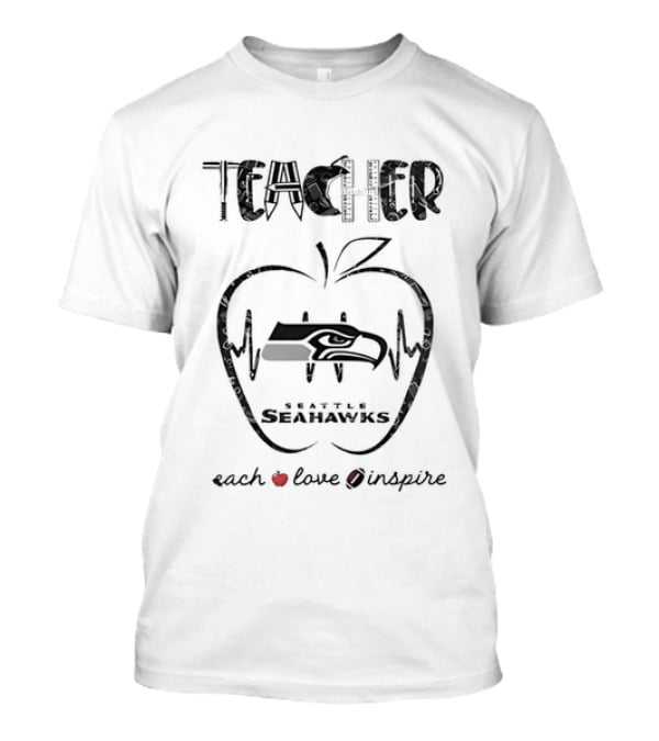Seattle Seahawks Teacher Apple Teach Love Inspire T-Shirt