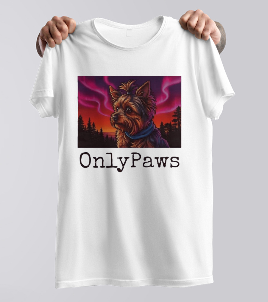 Yorkshire Terrier OnlyPaws Aurora Borealis Forest Scene T-Shirt