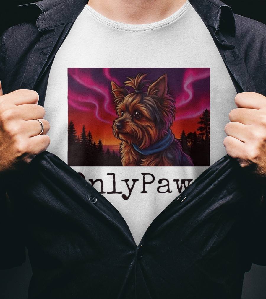 Yorkshire Terrier OnlyPaws Aurora Borealis Forest Scene T-Shirt