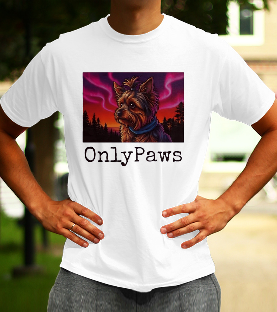Yorkshire Terrier OnlyPaws Aurora Borealis Forest Scene T-Shirt