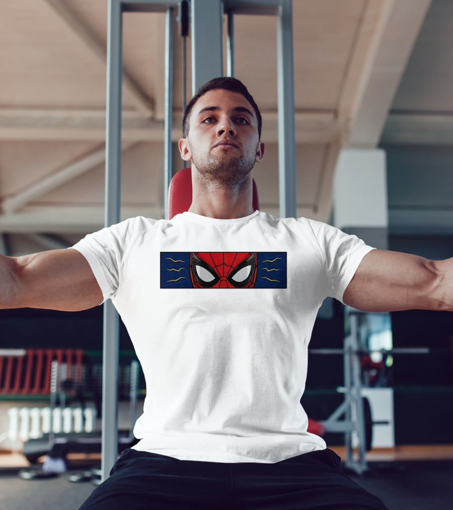 Spider Man With Great Power Comes Great Responsibility Marvel Superhero Mask Webbing T-Shirt
