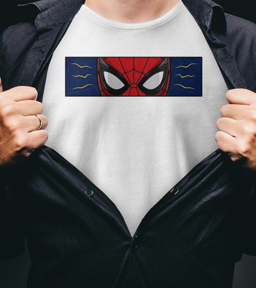 Spider Man With Great Power Comes Great Responsibility Marvel Superhero Mask Webbing T-Shirt
