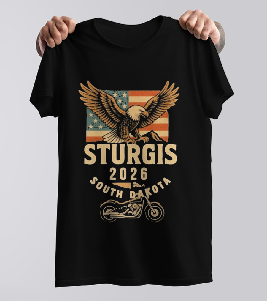 Sturgis 2026 American Flag Eagle South Dakota Motorcycle Bike Week T-Shirt