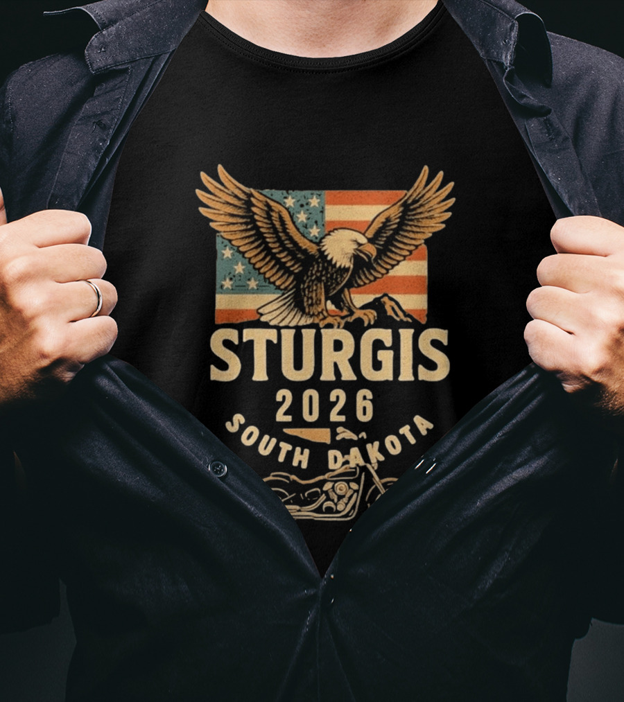 Sturgis 2026 American Flag Eagle South Dakota Motorcycle Bike Week T-Shirt