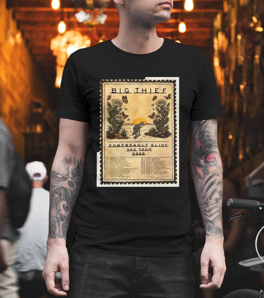Big Thief Somersault Slide 360 Tour 2026 Wolf And Butterflies Mountain Scene T-Shirt