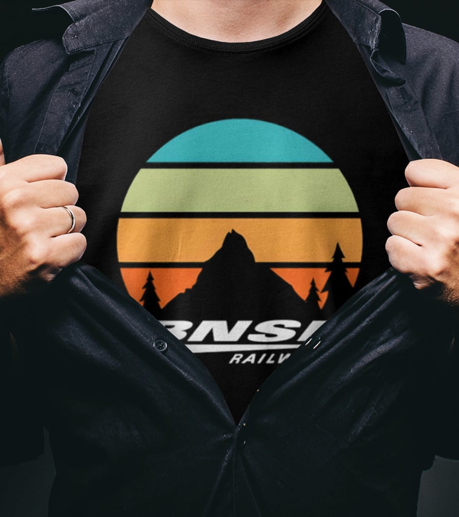 BNSF Railway Mountain Landscape Retro Sunset T-Shirt