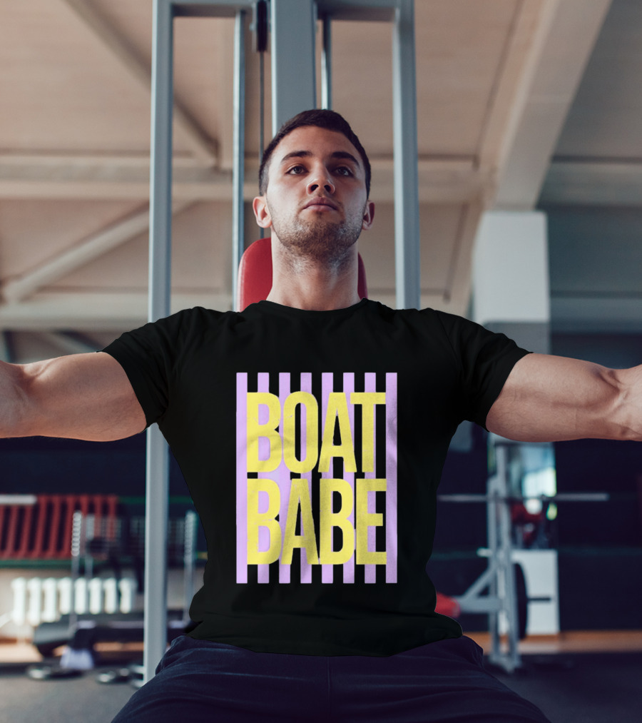Boat Babe Distressed Striped Nautical Violet Yellow Letters T-Shirt